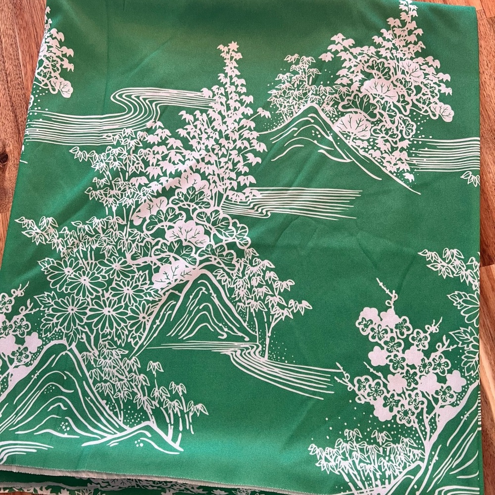 Green Vintage Chinoiserie Floral Fabric Upholstery 56x68”